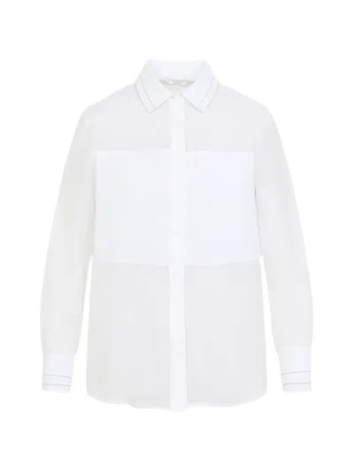 Peserico Organza Shirt Collared Neck Long Sleeves Sheer In White