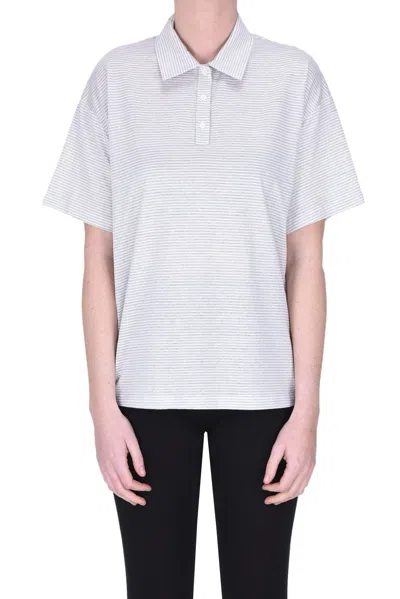 Peserico Oversized Striped Polo T-shirt In Light Grey