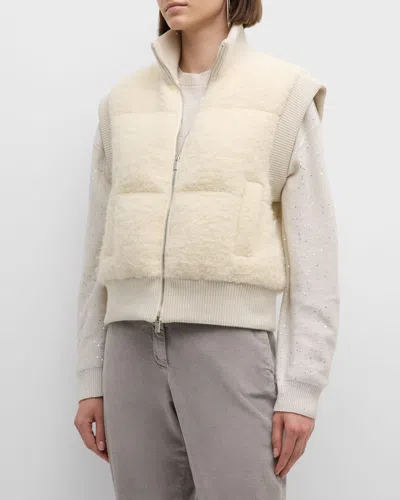Peserico Padded Boucle Wool Vest In Natural White