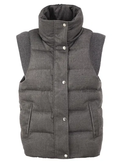 Peserico Padded Gilet With High Neck And Lurex Knit Details In Gray