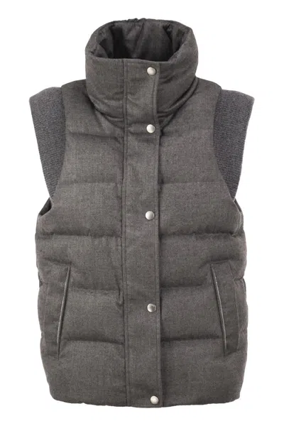 Peserico Padded Gilet With High Neck And Lurex Knit Details In Gray