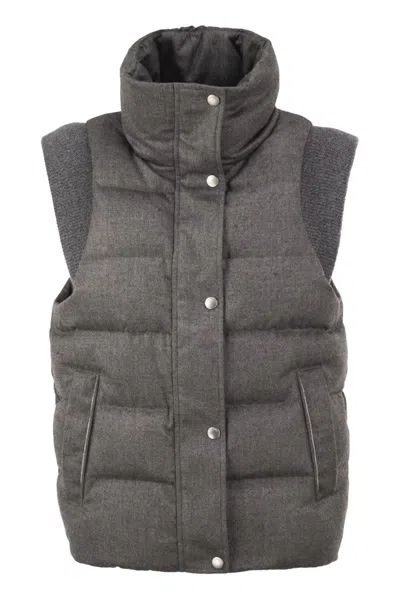 Peserico Padded Gilet With High Neck And Lurex Knit Details In Gray