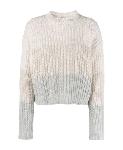 Peserico Panelled-design Chunky-knit Jumper In White