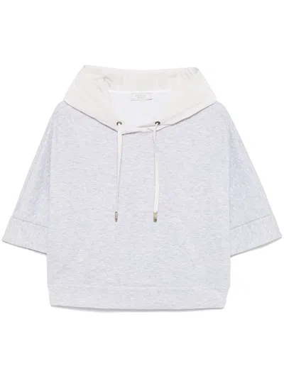 Peserico Panelled Short-sleeve Hoodie In Grey