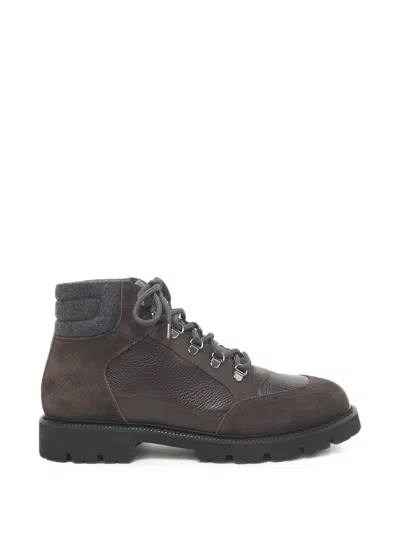 Peserico Panelled Lace-up Boots In Brown