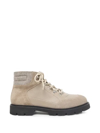 Peserico Panelled Lace-up Boots In Brown