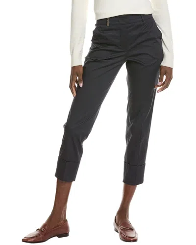 Peserico Flax Blend Chinos Pants With Cuffs In Black