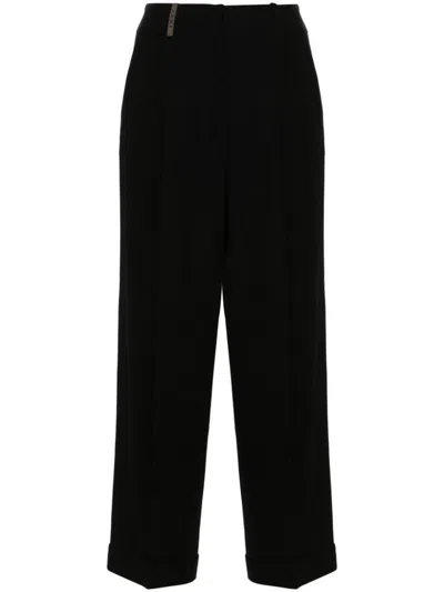 Peserico Chic Wide-leg Trousers With Luxurious Viscose-wool Blend And Tailored Finish In Black
