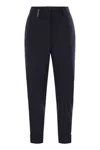 Peserico Women Virgin Wool Blend Trousers With Jewellery In Blue