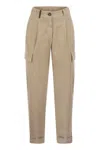 Peserico Women Cargo Carrot Trousers In Cotton Gabardine In Brown
