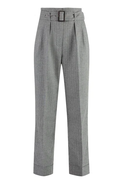 Peserico Pinstripe Belted Trousers In Gray