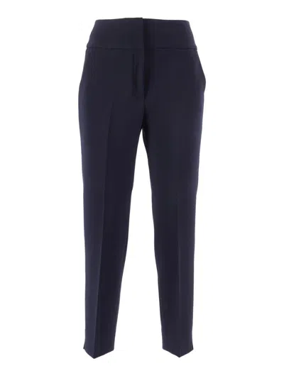 Peserico Cropped Tailored Trousers With Mid-rise Waistband In Blue