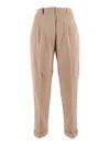 Peserico Cuffed Trousers With Front Pleats In Neutral