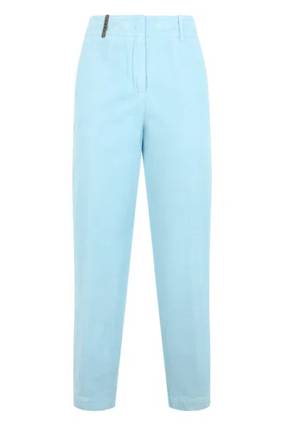 Peserico Pants With Elegant Blue Striped Design.