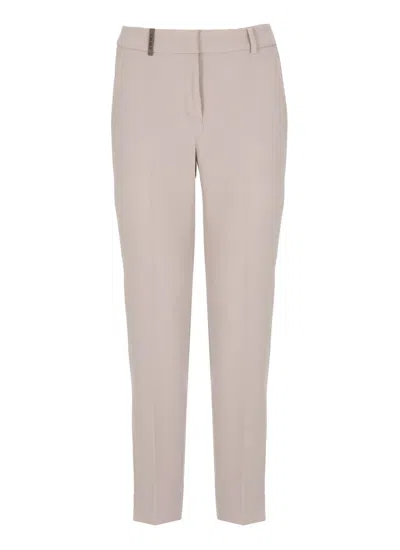 Peserico Pants With Leather Detail In Sand