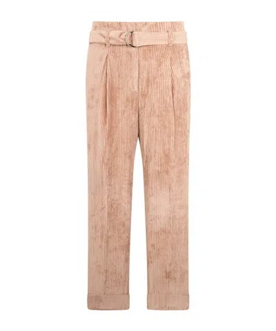 Peserico Paperbag Belted-waist Corduroy Trousers In Neutral