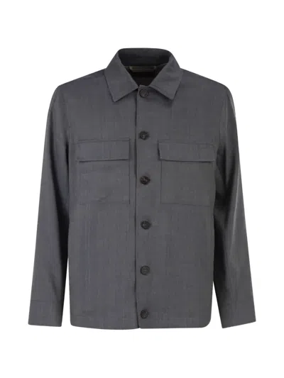 Peserico Lightweight Linen And Wool Blend Jacket With Patch Pockets In Gray