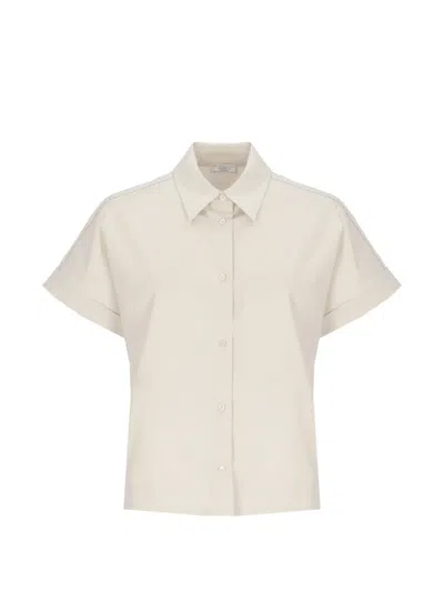 Peserico Cotton Shirt Tailored Collar Short Sleeves Pocket In White