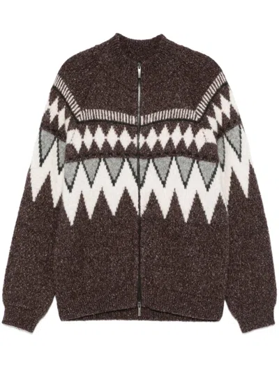 Peserico Sweater With Geometric Pattern In Brown