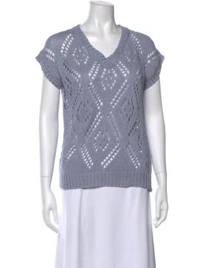 Pre-owned Peserico Patterned V-neck Sweater In Blue
