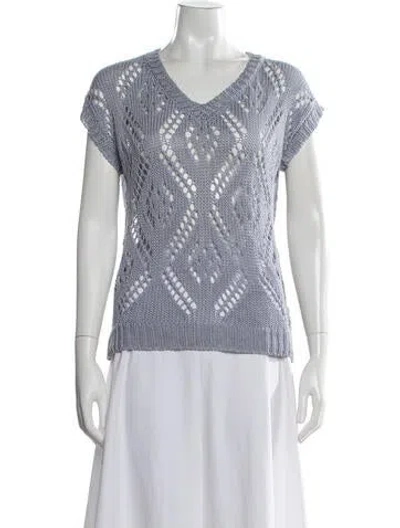 Pre-owned Peserico Patterned V-neck Sweater In Blue