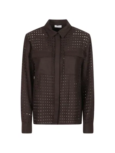 Peserico Perforated-design Shirt In Brown