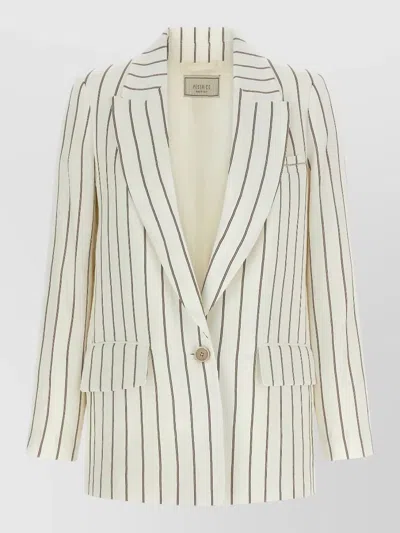 Peserico Pinstripe Blazer Single Breasted Notched Lapels In White