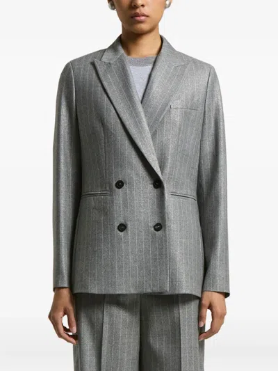 Peserico Pinstripe Double-breasted Blazer In Gray