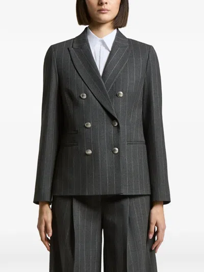 Peserico Pinstripe Double-breasted Jacket In Black