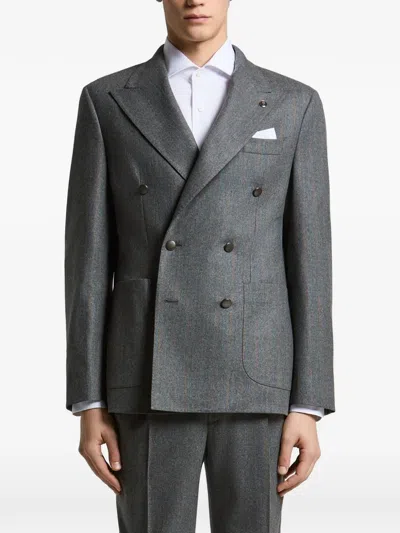 Peserico Pinstripe Double-breasted Jacket In Gray