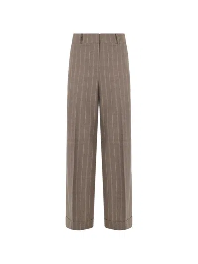 Peserico Pinstripe Elasticated Trousers In Brown