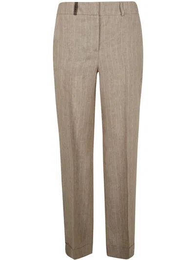 Peserico Pinstripe Linen Canvas Trousers By