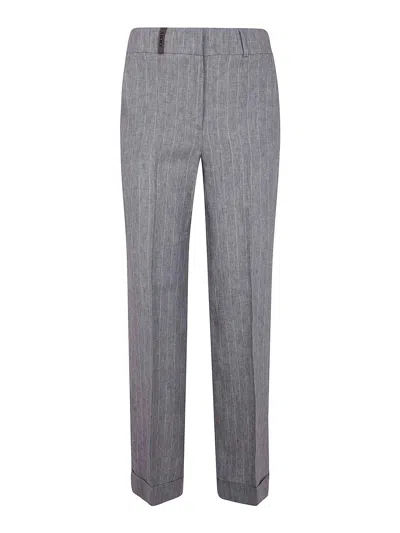 PESERICO PINSTRIPE LINEN CANVAS TROUSERS