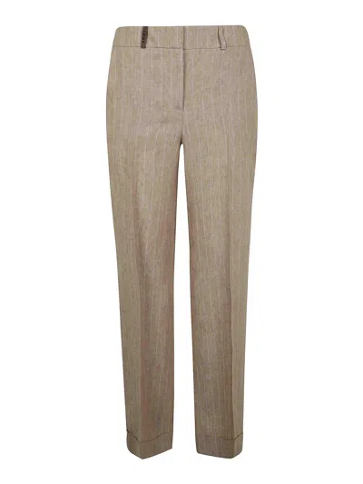 PESERICO PINSTRIPE LINEN CANVAS TROUSERS