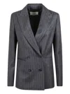 Peserico Pinstripe-pattern Double-breasted Jacket In Gray