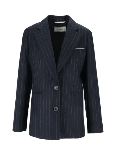 Peserico Pinstripe Tailored Buttoned Cuffs Blazer In Black