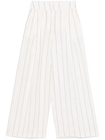 Peserico Pinstriped Linen Palazzo Pants In Neutrals