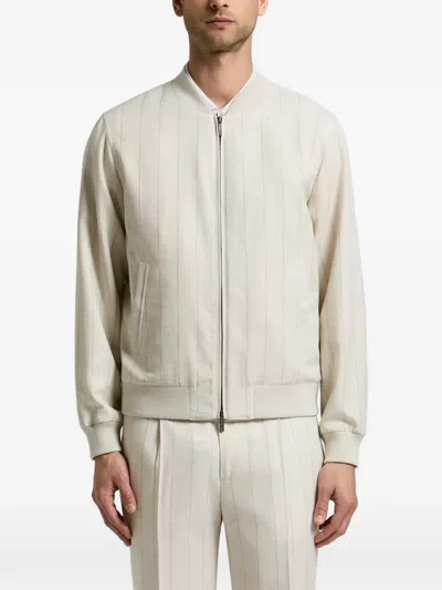 Peserico Pinstriped Zip-up Sweater In Neutral