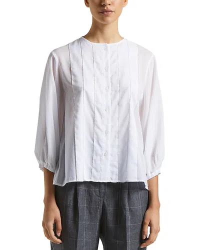 Peserico Pintuck Collarless Blouse In White