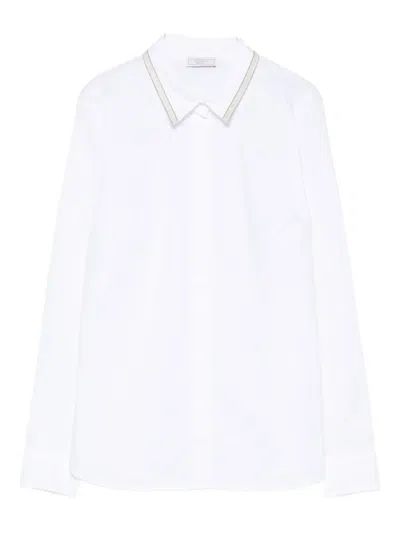 Peserico Piped-collar Cotton Shirt In White