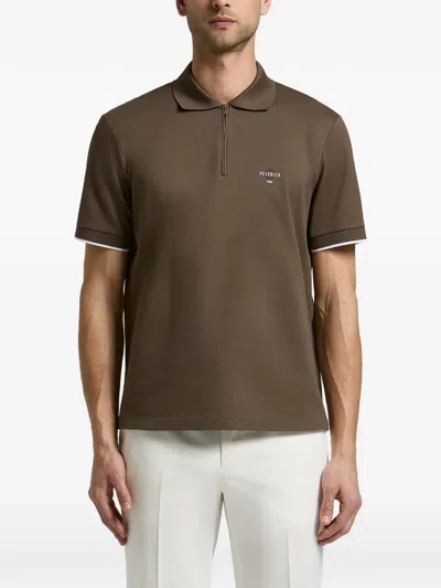 Peserico Piquet Logo-print Zip-fastening Polo Shirt In Brown