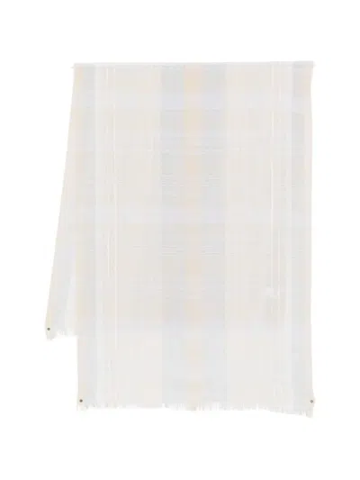 Peserico Plaid Fringed Scarf In White