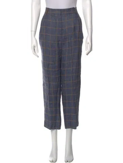 Pre-owned Peserico Plaid Print Straight Leg Pants In Blue
