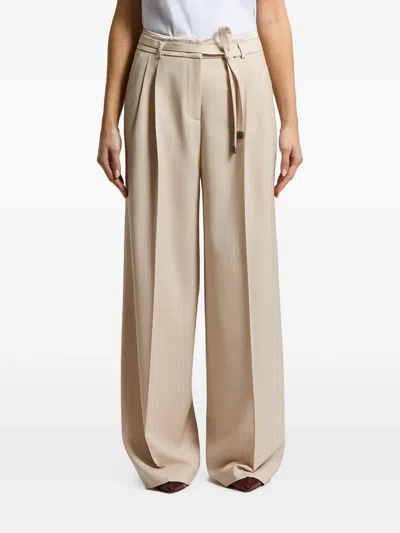 Peserico Woman Palazzo Pants In Tropical Bi Stretch Worsted Wool With Satin In Neutral