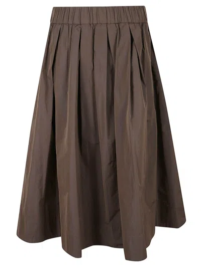 PESERICO PLEATED BROWN MAXI SKIRT WITH FLOWY SILHOUETTE