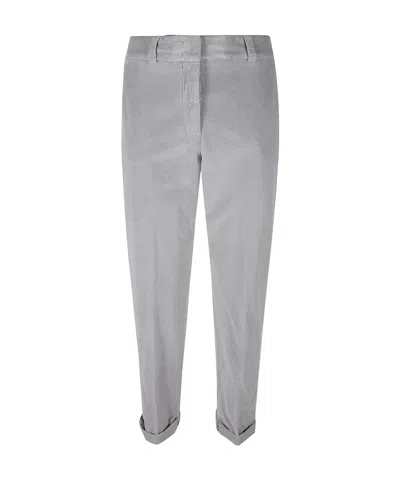 Peserico Corduroy Pants With Side Stripe In Gray