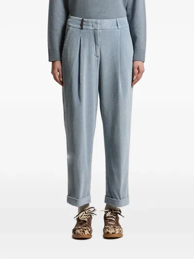 Peserico Pleated Corduroy Trousers In Blue