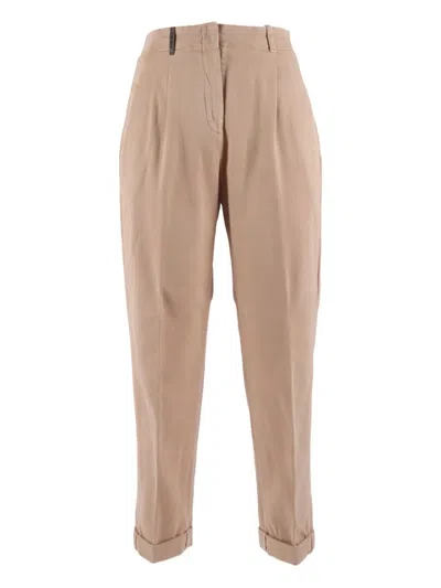Peserico Cuffed Trousers With Front Pleats In Neutral