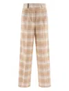 Peserico Wool Trousers With Front Pleats And Checked Pattern In Neutral