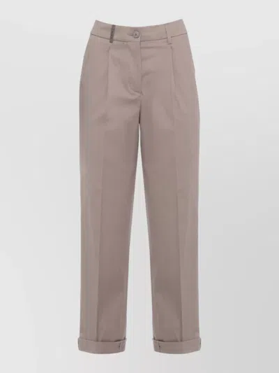 Peserico Pleated Front Cotton Trousers Side Detail In Brown